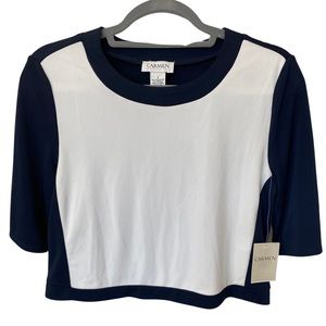 Carmen Marc Valvo Small White and Blue Crop Top Blouse.